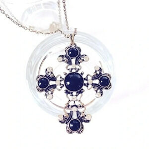 Zad Fashion Jewelry Silver Gothic Rhinestone Cross Statement Necklace
